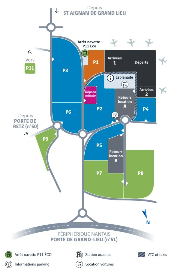 Plan des parkings de l'aéroport Nantes Atlantique