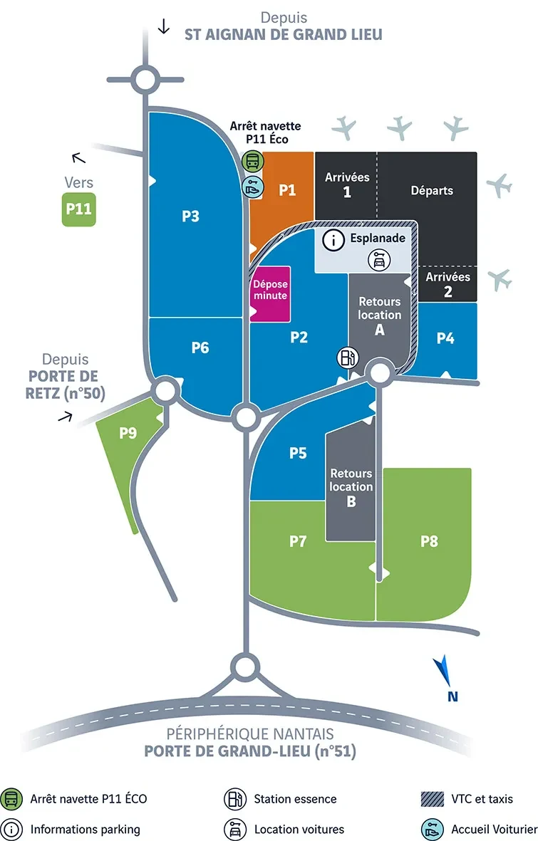 Plan des parkings de l'aéroport Nantes Atlantique Plan des parkings de l'aéroport Nantes Atlantique