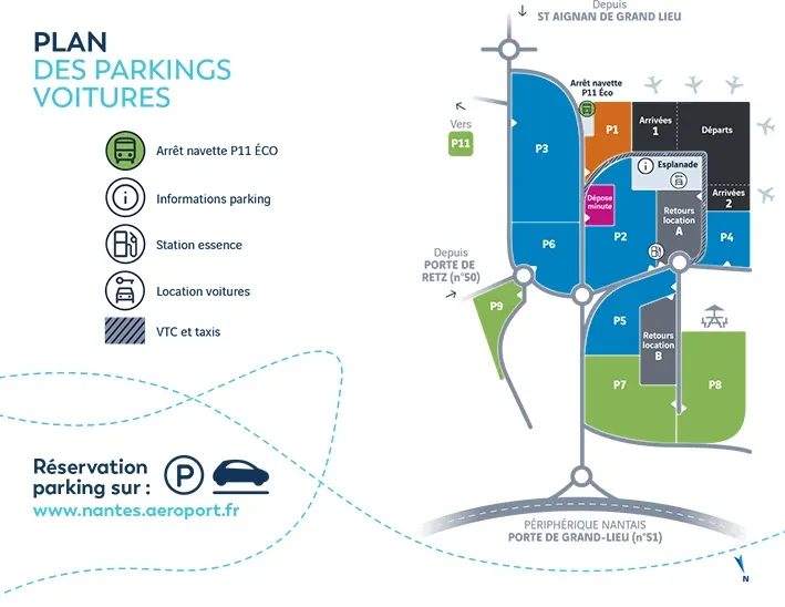 Aéroport Nantes Atlantique - plan des parkings