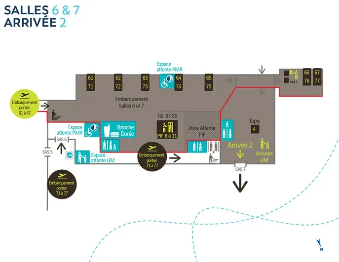 Aéroport Nantes Atlantique - plan salles 6 et 7 - arrivée 2
